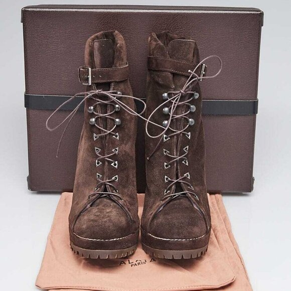 Alaïa Brown Suede Lace-Up High Heeled Ankle Boots Size 10/40.5 - Picture 5 of 5